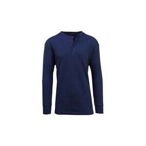 Mens Knit Waffle Thermal Shirt,Blue Small